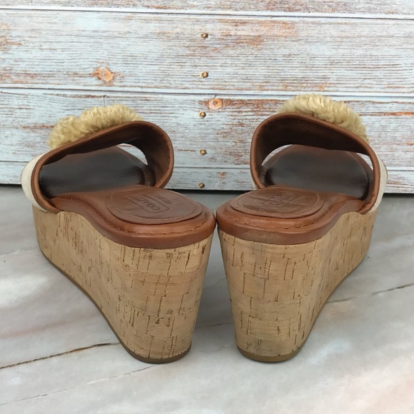 Coach Jazmin Wedge Sandals in Cream Canvas, Brown Leather & Cork - Picture 5 of 11